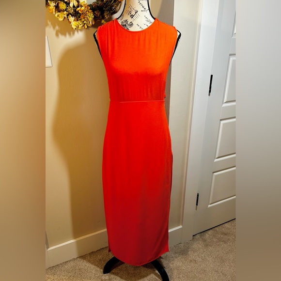 ALC High Side Slit  Sleeveless Midi  Sheath Dress in Vibrant Orange  Sz 4 - Picture 2 of 13